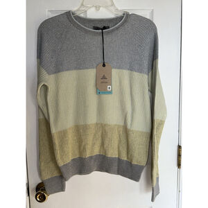 New prAna Branagan Sweater Sunlight Gray Yellow Crew Organic Cotton Women’s S